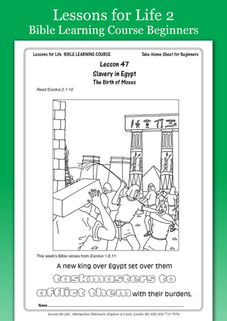 Lessons for Life 2 Beginners Bible Learning Course sample sheet image.