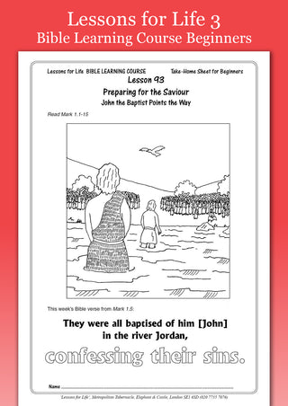 Lessons for Life 3 Beginners Bible Learning Course sample sheet image.