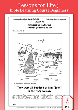 Lessons for Life 3 Beginners Bible Learning Course pdf sample sheet image.