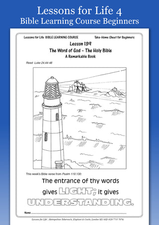 Lessons for Life 4 Beginners Bible Learning Course sample sheet image.