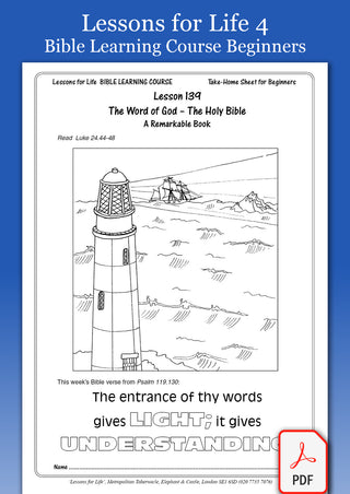 Lessons for Life 4 Beginners Bible Learning Course pdf sample sheet image.