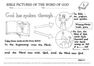 Junior Church Infants Bible Pictures of the Word of God sample worksheet image.