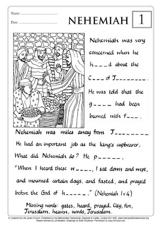 Junior Church Infants Nehemiah sample worksheet image.