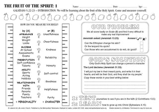 Junior Church Juniors The Fruit of the Spirit sample worksheet image.