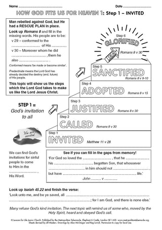 Junior Church Juniors How God Fits Us for Heaven sample worksheet image.