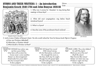 Junior Church Juniors Hymns and their Writers sample worksheet image.