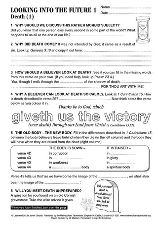 Junior Church Seniors Looking into the Future sample worksheet image.