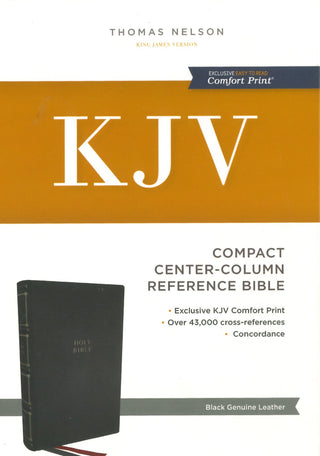 KJV Compact Center-Column Reference Bible Black Genuine Leather cover image.
